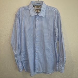 Dagr Blue & White Houndstooth Button Up Shirt 16.5 Neck